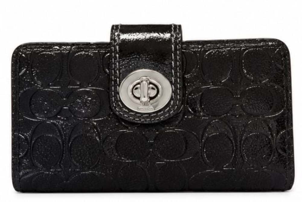 Coach Black Patent Leather Embossed Signature C Turnlock Wallet